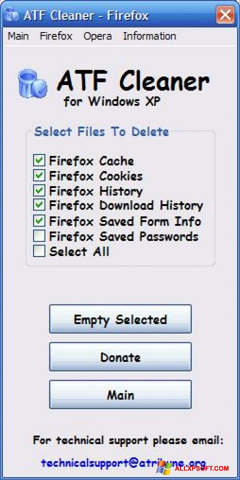 Capture d'écran ATF Cleaner pour Windows XP