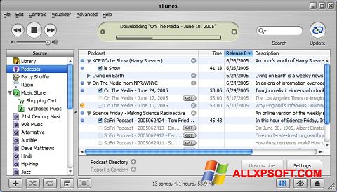 Capture d'écran iTunes pour Windows XP