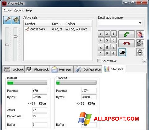 Capture d'écran PhonerLite pour Windows XP
