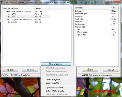 Capture d'écran Zero Assumption Recovery pour Windows XP