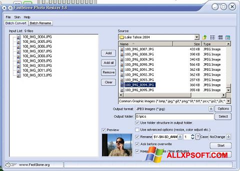 Capture d'écran FastStone Photo Resizer pour Windows XP