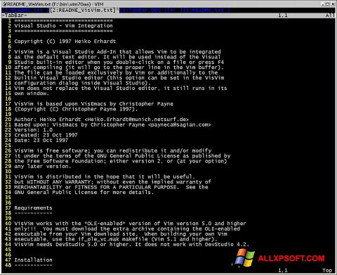 Capture d'écran Vim pour Windows XP