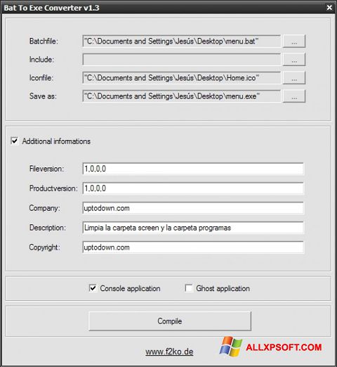 Capture d'écran Bat To Exe Converter pour Windows XP