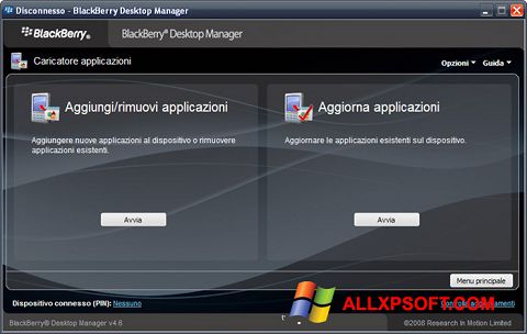 Capture d'écran BlackBerry Desktop Manager pour Windows XP