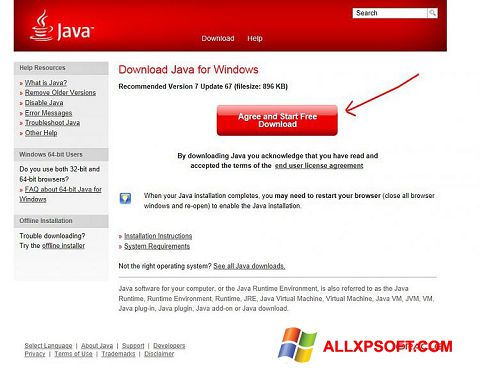 Capture d'écran Java pour Windows XP