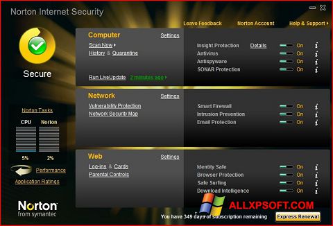 Capture d'écran Norton Internet Security pour Windows XP