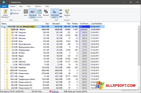 Capture d'écran TreeSize Free pour Windows XP