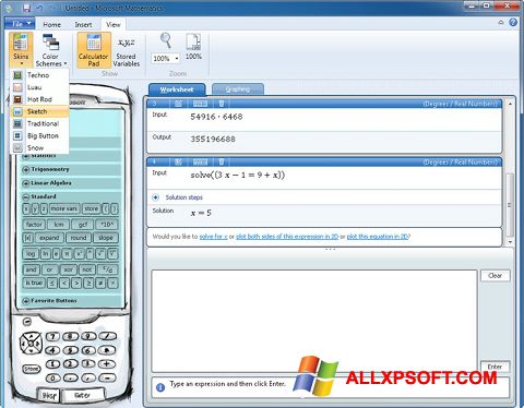 Capture d'écran Microsoft Mathematics pour Windows XP
