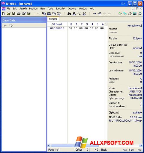 Capture d'écran WinHex pour Windows XP