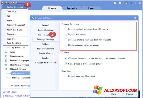 Capture d'écran RaidCall pour Windows XP