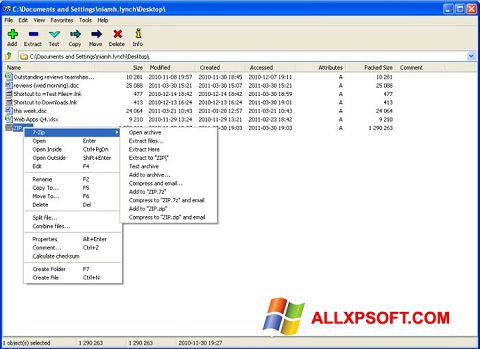 Capture d'écran 7-Zip pour Windows XP